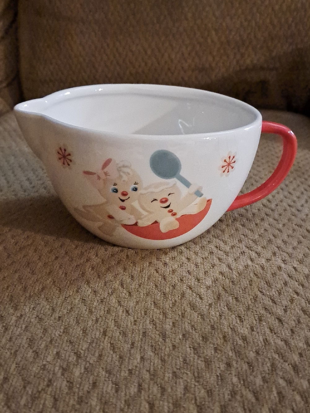At Home Ceramic Gingerbread Winter 8 Cup Mixing Bowl With Handle